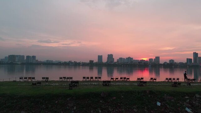 A sunset view of West Lake Tay ho in Hanoi Vietnam