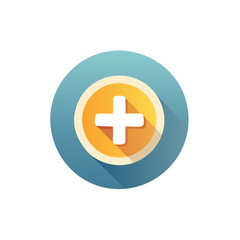 Obraz premium Plus sign icon in circle with long shadow representing adding or positive