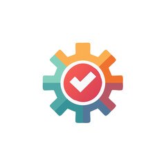 Obraz premium Colorful Gear Wheel with Check Mark Symbol Illustrates System Settings Concept