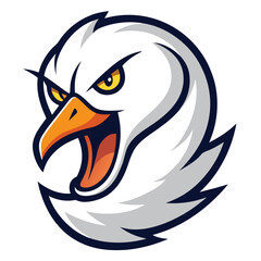 Fierce angry swan head mascot logo design with a distinctive curled neck and bold features