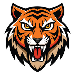 Fierce tiger head mascot logo design featuring sharp teeth and aggressive growl