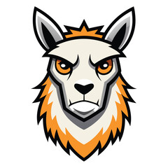 Grumpy furious llama head mascot logo design featuring bold grumpy eyes and vibrant colors