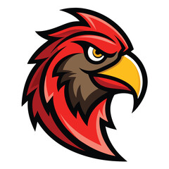 Dynamic furious macaw head mascot logo design featuring a vibrant flared crest and bold colors