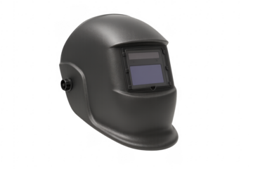 Welding helmet protecting face and eyes on transparent background