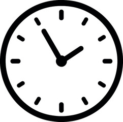 A clock icon shows a simple round face with clear black outlines and minimalistic hour and minute hands. The clock is set at ten o'clock, suggesting