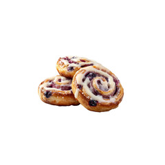 Fototapeta premium Delicious Blueberry Swirl Pastry Rolls with Icing, Close-Up Studio Shot