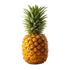 Fototapeta premium Isolated pineapple with a patterned yellow rind and spiky green leaves creates a striking contrast against a black backdrop