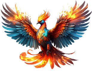 Obraz premium Untitled design - .Fiery Phoenix Rising from Ashes, Mythical Illustration