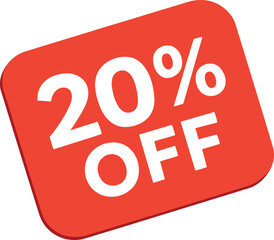 A single '20% OFF' discount label in a dynamic red hue, positioned slightly angled for a modern touch. The label's rounded edges and bold, white