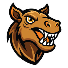 Growling camel head mascot logo design with desert stain elements and bold typography