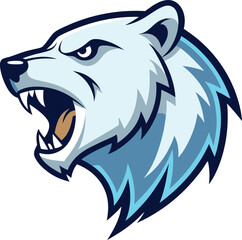 Aggressive polar bear mascot head logo with sharp c element for branding and sports teams