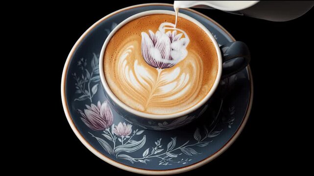 A beautifully crafted latte art featuring a tulip design on creamy coffee.