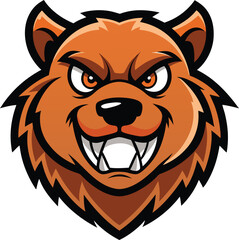 Aggressive mad beaver mascot logo design featuring prominent chisel teeth and bold graphic elements