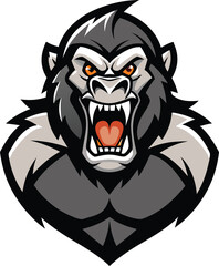 Aggressive mad gorilla head mascot logo design featuring chest beating action and bold typography