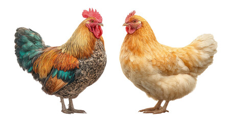 Vibrant Rooster and Hen Set Isolated on Transparent Background
