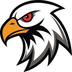 Sharp eyed falcon head mascot logo design with flared beak and vibrant color palette