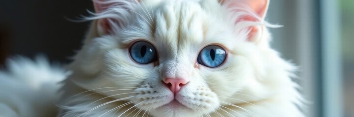 Stunning white Persian cat, intense blue eyes, soft fur , feline, cat photography