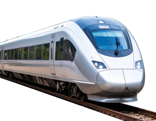 Modern Passenger Train, Front View, Isolated on White Background