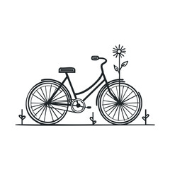 Bicycle with a flower growing alongside in a minimalist design