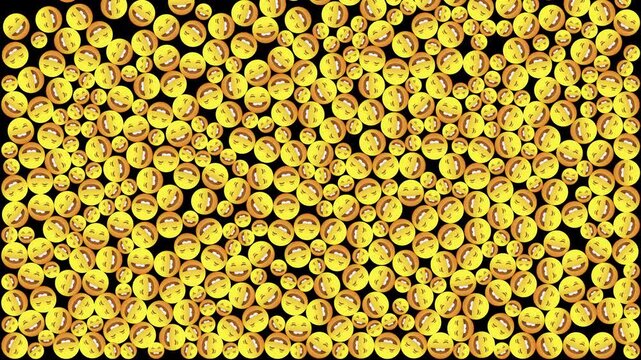 Smiling emoji icons falling animation on transparent background – repeated happy faces filling the screen, looped motion for overlays, live streaming, promo videos, social media and fun projects.