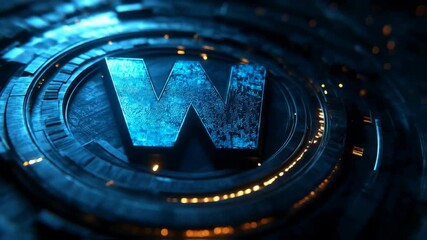 Dynamic Sci-Fi Letter W Logo in a High-Tech Circular Engine with Blue and Orange Glowing Lights - Powered by Adobe