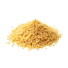 A mound of golden uncooked couscous against a stark black backdrop The grains are clustered tightly creating a textured surface
