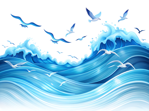 sea waves illustration isolated on white background. PNG Transparent file type with high definition quality And vibrant color grading Available.