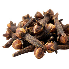 Fototapeta premium Aromatic cloves renowned for their pungent flavor are gathered in a visually appealing pile showcasing their unique shape and texture