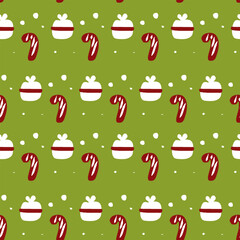 Christmas, gifts, holiday, Santa Claus's staff seamless pattern vector. Hand drawn illustration sketch modern new