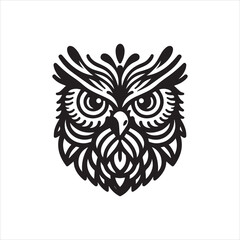 Obraz premium Ornate Black and White Owl Head Design Intricate Line Art.