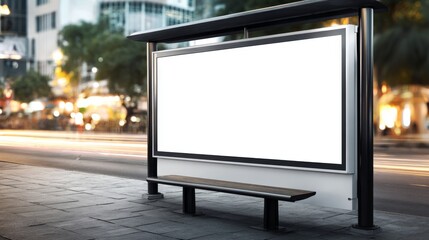 Fototapeta premium Billboard mockup with long exposure city lights, blurred streaks of traffic glow behind bold empty space for urban impact.