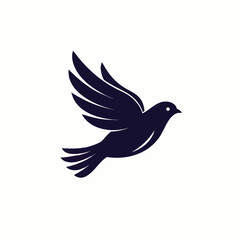 A minimalist dark silhouette of a graceful dove soaring with outstretched wings, symbolizing peace, freedom, and spiritual serenity.