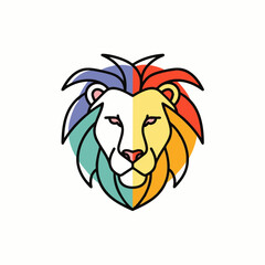 A vibrant and modern graphic illustration featuring a stylized lion's head with a colorful mane, perfect for branding and design projects.