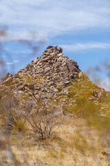 Rock formation hill in Joshua Tree National Park, California.