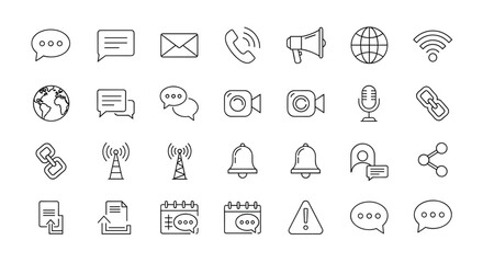 Fototapeta premium Collection of outline communication and notification icons in a vector format