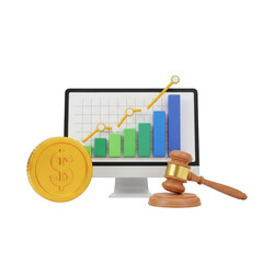 3d cryptocurrency trading auction with financial growth chart and gavel transparent background
