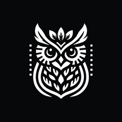 Obraz premium Stylized Owl Illustration with Geometric and Floral Elements in White.