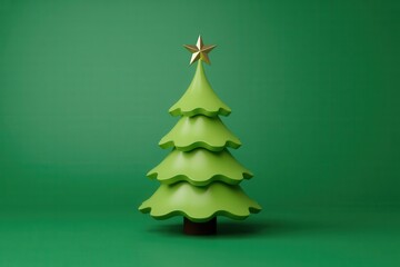A christmas tree with a gold star on a green background in a studio setting with soft lighting