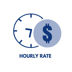 Hourly rate icon with clock and dollar symbol