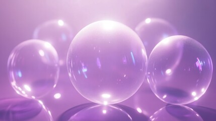 Elegant purple spheres with refractive light create a dreamy and luminous scene