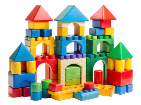 wooden toy building isolated on white background. PNG Transparent file type with high definition quality And vibrant color grading Available.