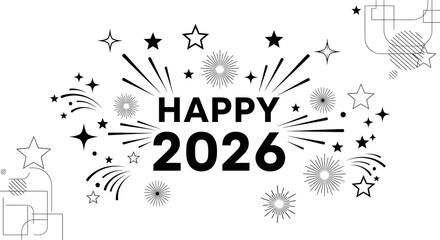 Happy New Year 2026 Black and White Celebration Design