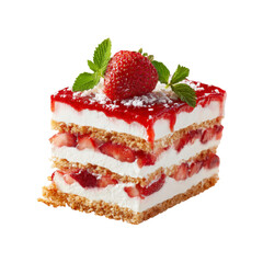 Delicious Strawberry Layer Cake Slice with Fresh Strawberries and Cream