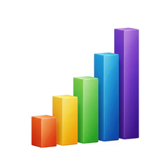 3d bar chart with ascending rainbow colored bars illustrating growth and financial success transparent background