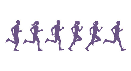 Diverse group of runners in silhouette, showcasing a colorful gradient transition