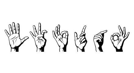 Fototapeta premium Set of human hand gestures and sign language alphabet poses isolated on white background