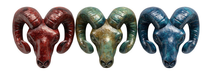 Colorful Isolated Ram Heads on Transparent Background for Design Use
