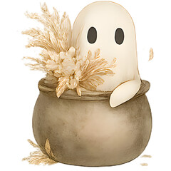 Sepia Kawaii Ghost On Rocking Chair &mdash; No. 070