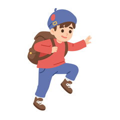 Backpack kid climbing illustrated young boy with backpack exploring evoking childhood adventure and outdoor fun perfect for travel blog illustration.