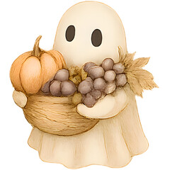 Sepia Kawaii Ghost With Coffee Spoon &mdash; No. 073